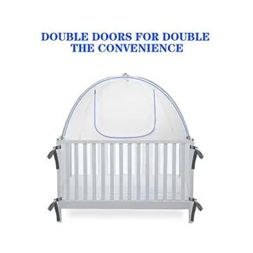 Baby Crib Tent Safety Net, Durable Strong Self-Locking Zippers, Protects from Climbing Out and, Insects, Mosquitoes, Installs with Rods (Crib 52.25" - 28.25")