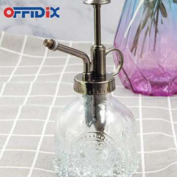OFFIDIX Plant Mister Glass Spray Bottle, 6.3"Tall Vintage Plant Spritzer Watering Can, Succulent Watering Bottle with Plastic Bronze Plastic Top Pump, Can for Outdoor Indoor Garden, Cleaning Solutions