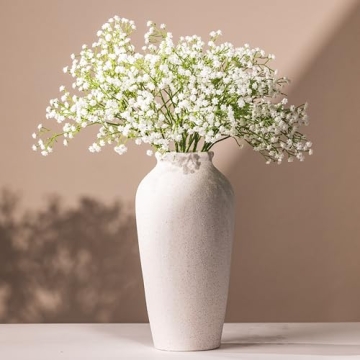 Laurel&Vine 12" Tall White Ceramic Vase, Speckled Textured Minimalist, with 15 Stems of 22" Faux Art...