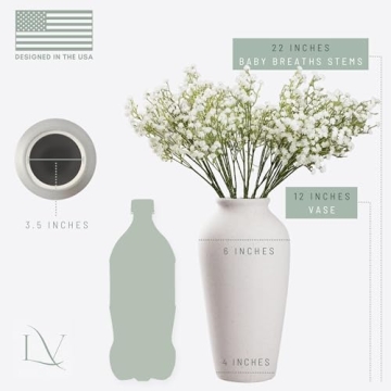 Laurel&Vine 12" Tall White Ceramic Vase with Stems