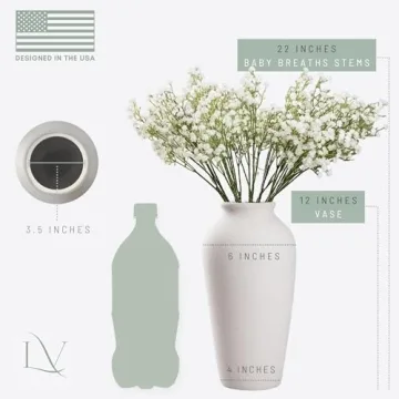 Laurel&Vine 12" Tall White Ceramic Vase with Stems