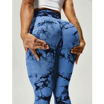 QOQ Womens Tie Dye High Waisted Workout Leggings Seamless Scrunch Booty Butt Lift Yoga Pants Tummy Control Compression Tights Dark Blue M