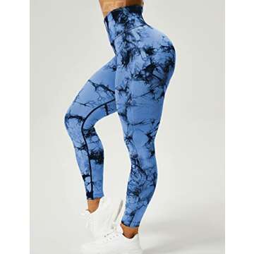 QOQ Womens Tie Dye High Waisted Workout Leggings Seamless Scrunch Booty Butt Lift Yoga Pants Tummy Control Compression Tights Dark Blue M