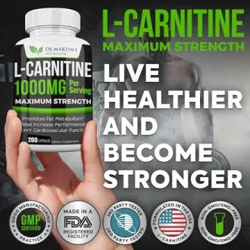 DR. MARTIN'S NUTRITION Extra Strength L-Carnitine - 200 Capsules - 1000mg Per Serving - Boost Your Metabolism and Increase Performance