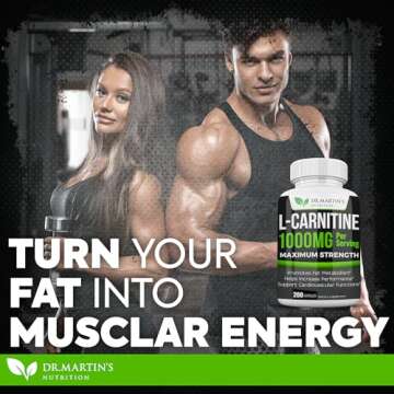 DR. MARTIN'S NUTRITION Extra Strength L-Carnitine - 200 Capsules - 1000mg Per Serving - Boost Your Metabolism and Increase Performance