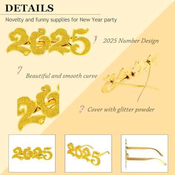 Kanayu 3 Pcs 2025 Stylish Glitter Glasses for New Year