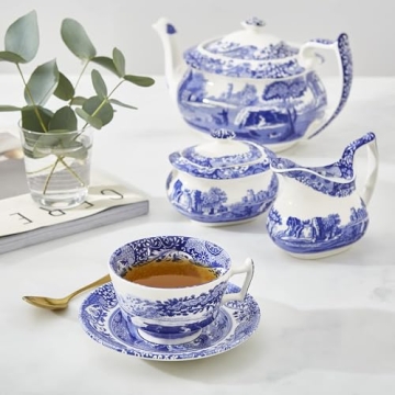 Spode Blue Italian Teacups and Saucers Set of 4