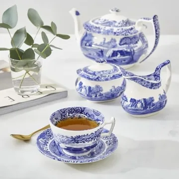 Spode Blue Italian Teacups and Saucers Set of 4