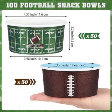 Shojoy 100 Pieces Football Snack Bowls 12 Ounces for Party Events