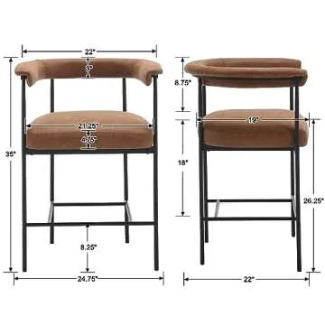 DUOMAY Modern Barrel Bar Stools Set of 2, 26" Counter Height Stools with Arms, Faux Leather Upholste...