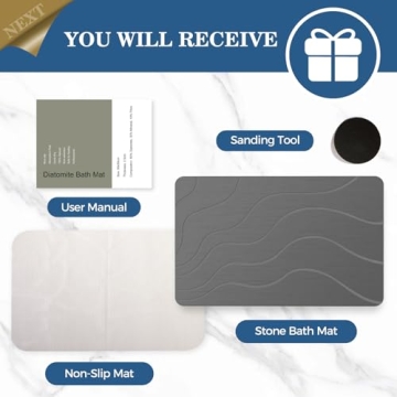 PUCUN Stone Bath Mat Diatomaceous Earth Non-Slip Shower Mat,Quick Drying Diatomite Bath Stone Mat for Bathroom Floor -Super Absorbent,Natural, Easy to Clean(24×16" Grey)