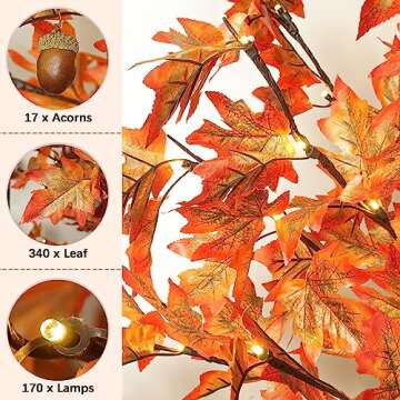 7FT 170 LED Lighted Maple Tree - Thanksgiving Decor Artificial Fall Tree with 17 Branches, 17 Acorns...