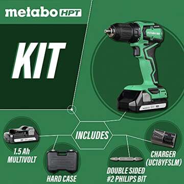Metabo HPT DS18DDX 18V Cordless Drill - Compact, Brushless Power & Lifetime Warranty