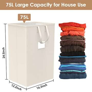 75L Large Laundry Hamper with Handles, Dirty Clothes Hamper for Bedroom Waterproof, Freestanding Tal...