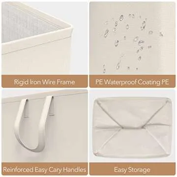 75L Large Laundry Hamper with Handles, Dirty Clothes Hamper for Bedroom Waterproof, Freestanding Tall Laundry Basket Waterproof, Hamper for Bedroom, Bathroom, Dorm, Toys Storage(Ivory）