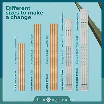 BIO AGAVE Biodegradable 8.25" Standard Straws 150 Pcs | Plant-Based Eco-Friendly Products | Drinking Straws | Agave Straws & Reusable Straws - Plastic-Free | Compatible with all lid