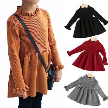Simplee Kids Little Girls' Long Sleeve Ribbed Knit Sweater Dress Brown