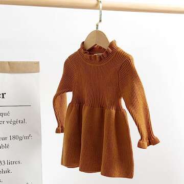 Simplee Kids Long Sleeve Ribbed Sweater Dress for Girls