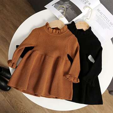 Simplee Kids Long Sleeve Ribbed Sweater Dress for Girls