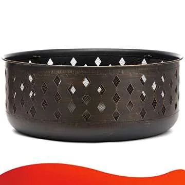 SINGLYFIRE 36 Inch Fire Pits for Outside Large Outdoor Wood Burning Crossweave firepit Heavy Duty Steel Bronze Bonfire Pit for Patio Backyard Garden with BBQ Grate,Spark Screen,Log Grate,Poker