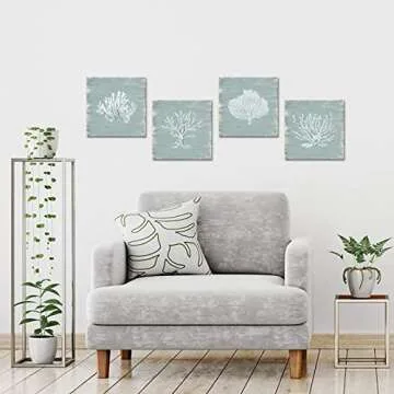 HOMEOART Coastal Pictures Coral Painting Canvas Wall Art Bathroom Decor Picture Beach Theme Artwork ...