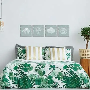 HOMEOART Coastal Pictures Coral Painting Canvas Wall Art Bathroom Decor Picture Beach Theme Artwork Home Decor Framed Ready to Hang 12"x12"x4 Pieces