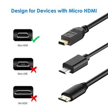 Rankie Micro HDMI Male to HDMI Male Cable, Compatible with GoPro Hero, Canon/Nikon/Sony Camera, 6 Fe...