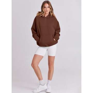 ANRABESS Women Hoodies Oversized Fleece Long Sleeve Comfy Casual Basic Pullover Sweatshirts 2025 Fall Outfits Sweater Brown Small