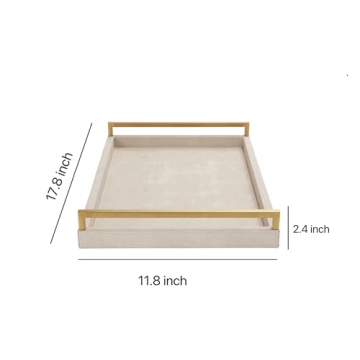 Elegant Ivory Shagreen Serving Tray with Gold Handles