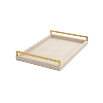 Elegant Ivory Shagreen Serving Tray with Gold Handles