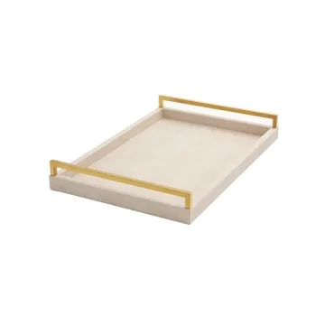 Elegant Ivory Shagreen Serving Tray with Gold Handles