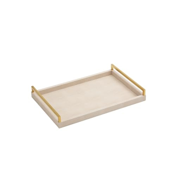 Elegant Ivory Shagreen Serving Tray with Gold Handles