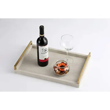 Elegant Ivory Shagreen Serving Tray with Gold Handles