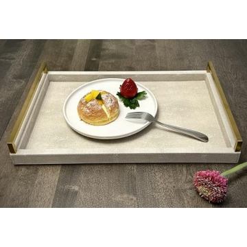 Elegant Ivory Shagreen Serving Tray with Gold Handles
