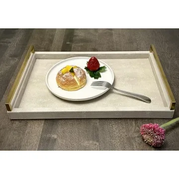 Elegant Ivory Shagreen Serving Tray with Gold Handles