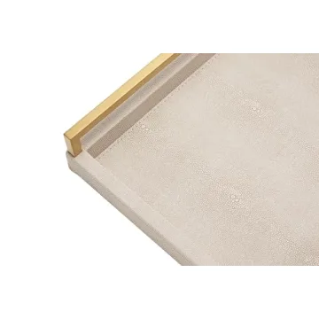Elegant Ivory Shagreen Serving Tray with Gold Handles