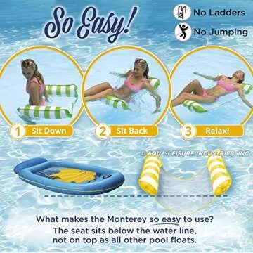 Aqua Original 4-in-1 Monterey Hammock Pool Float & Water Hammock – Multi-Purpose, Inflatable Pool Floats for Adults – Patented Thick, Non-Stick PVC Material – Golden Sunshine