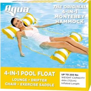 Aqua Original 4-in-1 Monterey Hammock Pool Float & Water Hammock – Multi-Purpose, Inflatable Pool Floats for Adults – Patented Thick, Non-Stick PVC Material – Golden Sunshine