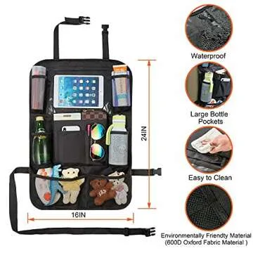 Backseat Car Organizer, 2 Pack Car Seat Organizer with Touch Screen Tablet Holder, 10 Storage Pockets Car Back Seat Organizers and Storage for Kids, Car Travel Accessories, Back Seat Protector