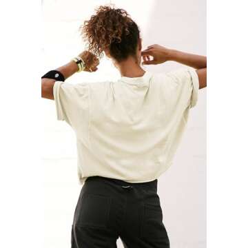 Short Sleeve Crop Top Baggy Fitting Crew-Neck Cotton Tops for Women Casual Summer Beige L