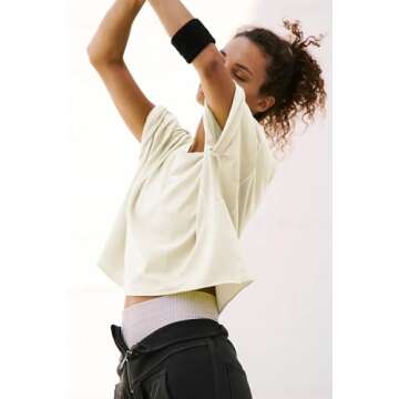 Short Sleeve Crop Top Baggy Fitting Crew-Neck Cotton Tops for Women Casual Summer Beige L