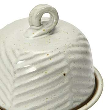 Creative Co-Op Embossed Stoneware Domed Dish with Handle, White Reactive Glaze Food Storage, 6" L x 6" W x 5" H, Multicolor