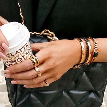 VRNGI Chunky Gold Rings - Size 8 Statement Rings for Women - Bold Thick Wide Band Thumb Rings - Wate...