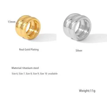 VRNGI Chunky Gold Rings - Size 8 Statement Rings for Women - Bold Thick Wide Band Thumb Rings - Waterproof Gold Chunky Jewelry