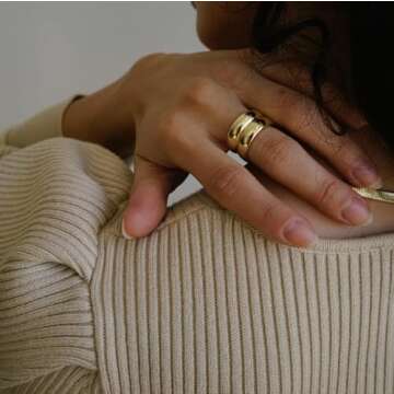 VRNGI Chunky Gold Rings - Size 8 Statement Rings for Women - Bold Thick Wide Band Thumb Rings - Waterproof Gold Chunky Jewelry