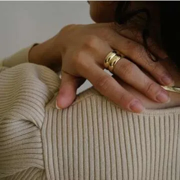 VRNGI Chunky Gold Rings - Size 8 Statement Rings for Women - Bold Thick Wide Band Thumb Rings - Waterproof Gold Chunky Jewelry