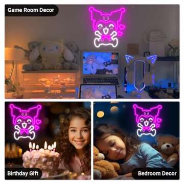 Japanese Anime Neon Light Kuromi Neon Sign, 3D Art LED Sign Kuromi Heart Kawaii LED Light, Purple Kuromi Wall Light Bedroom Game Room Decor, Cartoon Anime Night Lamp Gift for Kids - 13"