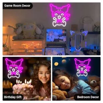 Japanese Anime Neon Light Kuromi Neon Sign, 3D Art LED Sign Kuromi Heart Kawaii LED Light, Purple Kuromi Wall Light Bedroom Game Room Decor, Cartoon Anime Night Lamp Gift for Kids - 13"