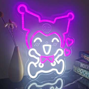 Japanese Anime Neon Light Kuromi Neon Sign, 3D Art LED Sign Kuromi Heart Kawaii LED Light, Purple Kuromi Wall Light Bedroom Game Room Decor, Cartoon Anime Night Lamp Gift for Kids - 13"