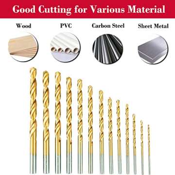 13Pcs HSS Titanium Finish Drill Bit Set for DIY Projects